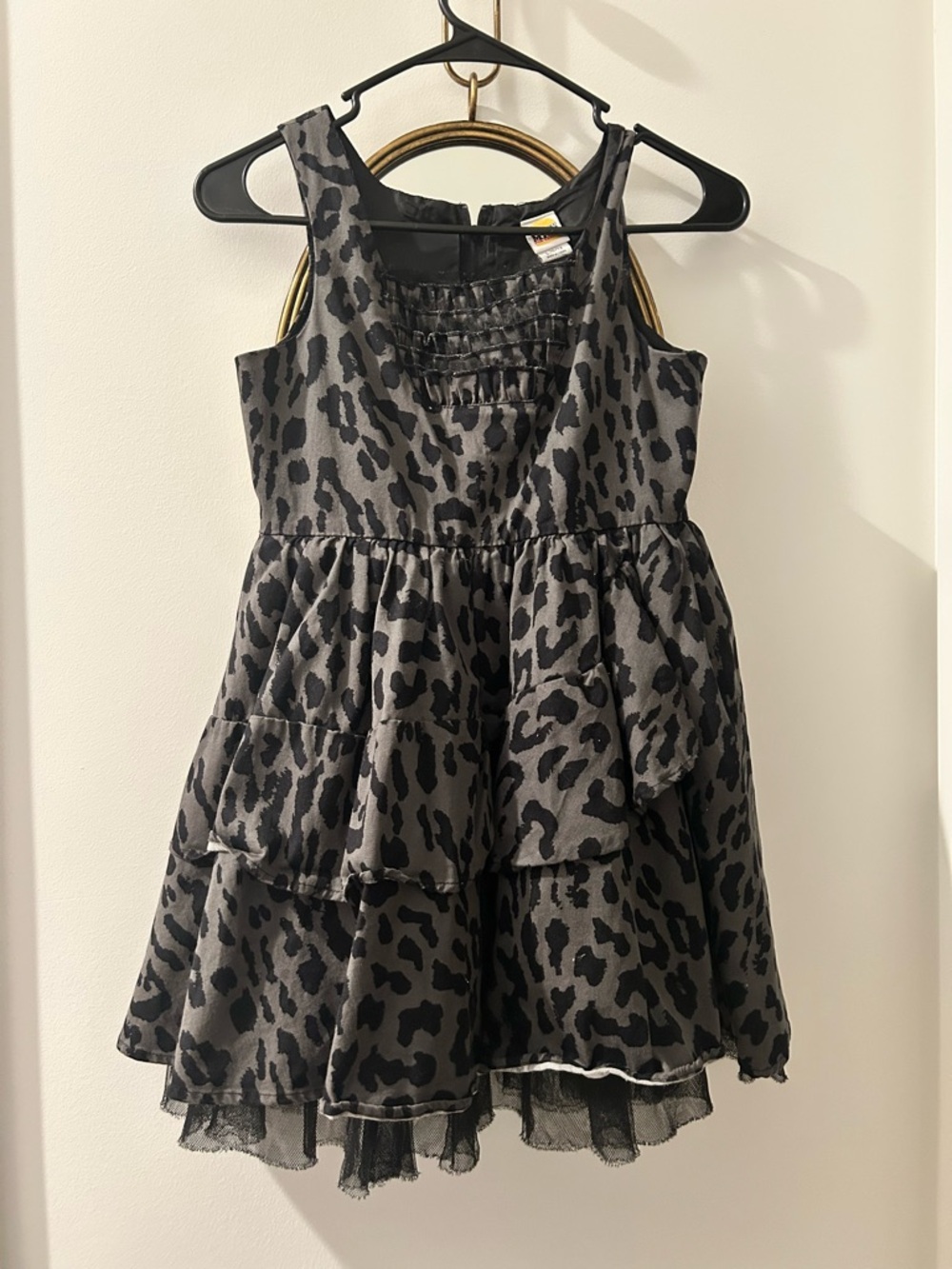 Girls' Black & Gray Leopard Tiered Party Dress